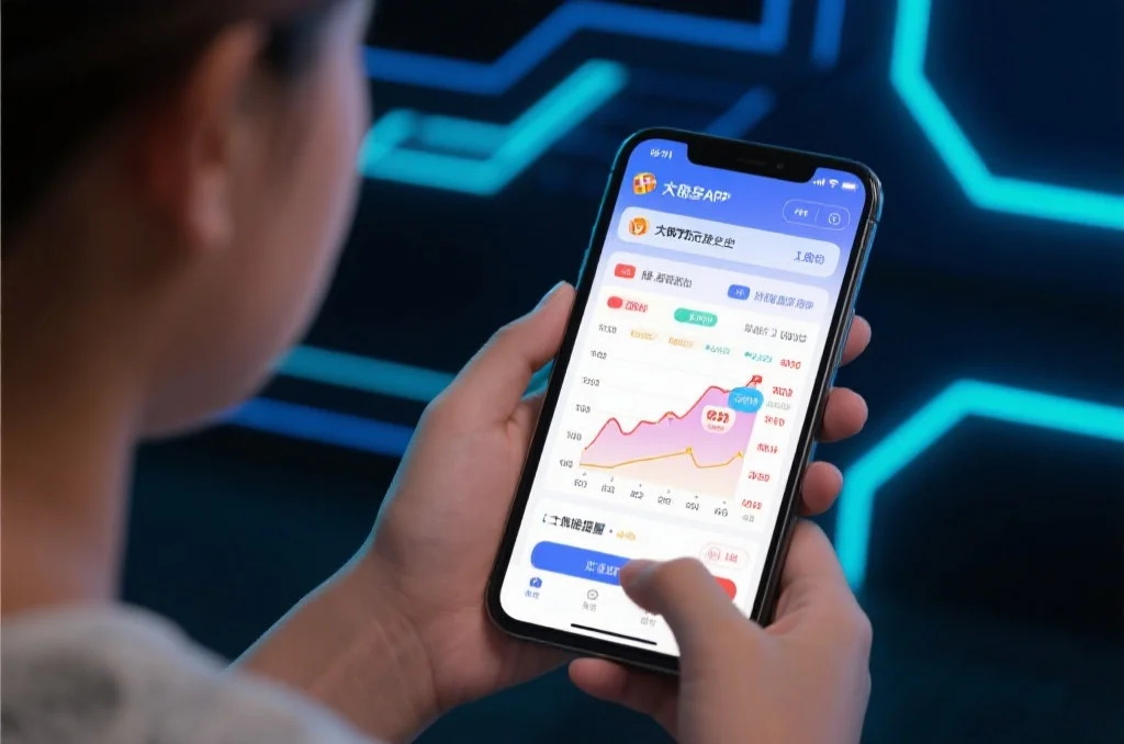用户正在使用官方APP,界面展示大乐透历史数据、走势图与个性化提醒功能,整体风格现代科技感